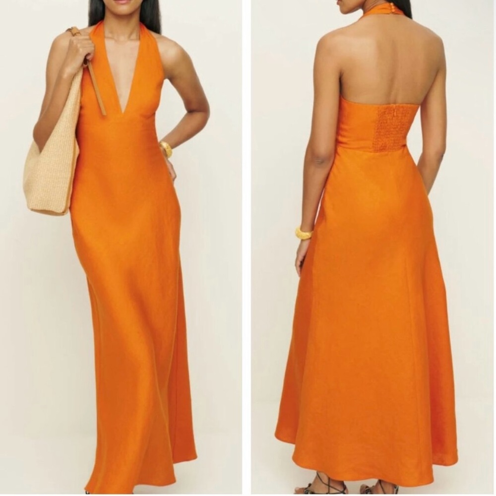 Reformation Delilah Linen Maxi Dress Size 4 Orange